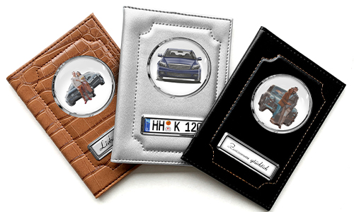 Standard car document holder with car/photo and license plate for your wife