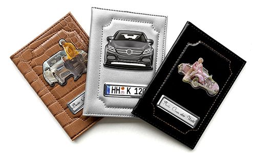 Car document holder with photo and license plate for your grandmother