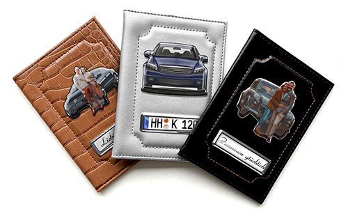 Personalised car document holder with licence plate - gift for your wife