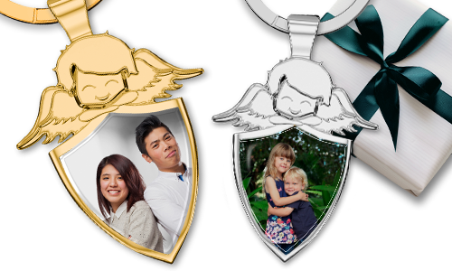 Guardian angel keychain shield with your brother photo