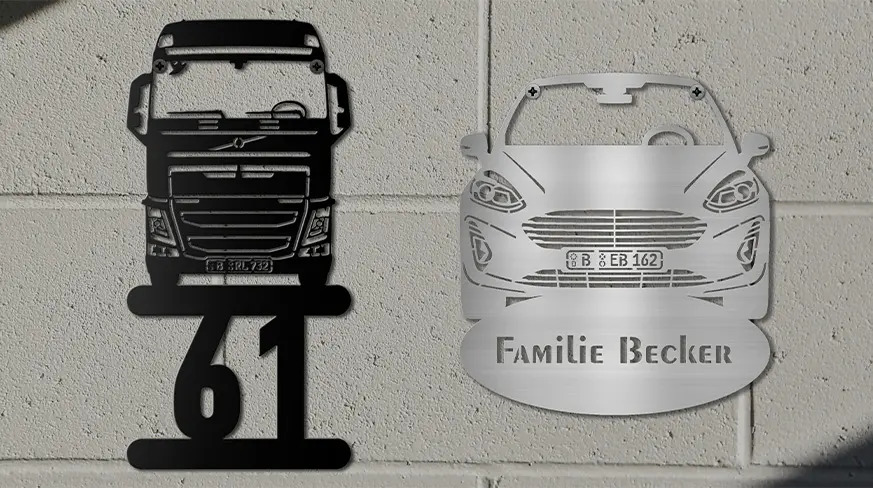 Hausnummer-Autosilhouette-Gefräst-Metall
