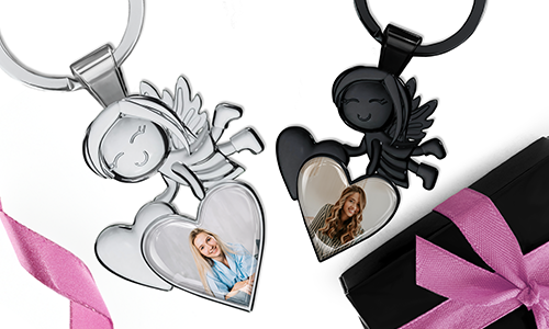 Guardian angel keychain with your photo in a heart