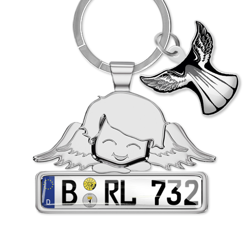 Keychain Angel With License Plate Coated