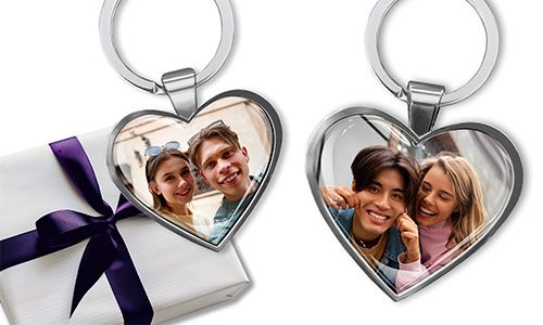 Heart keychain with photo of couple