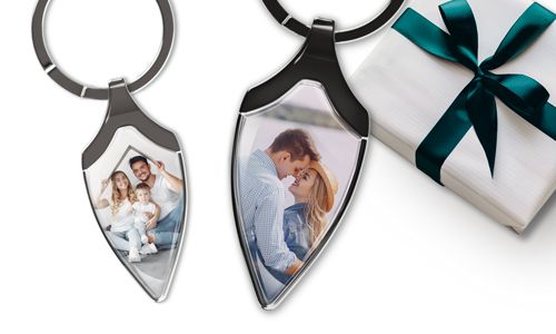 Narrow sheild keychain with dad photo