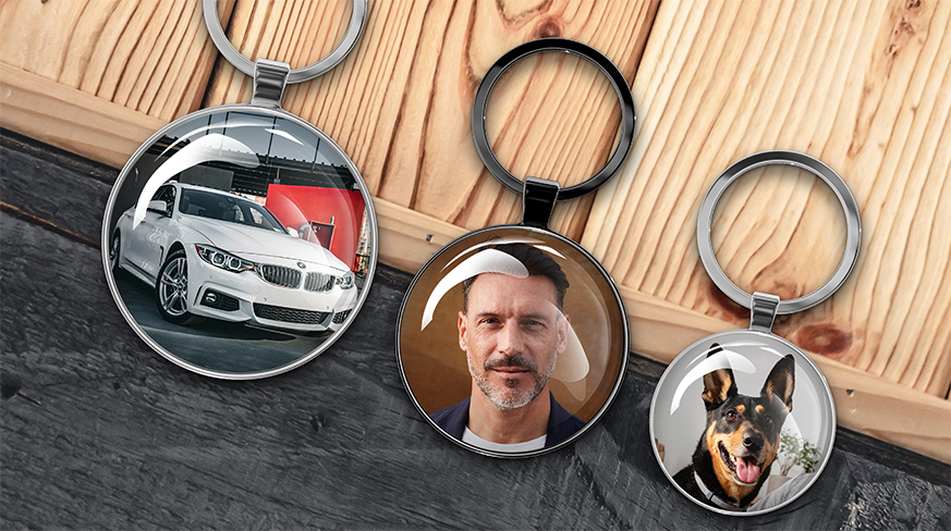 Custom round keychain with a printed photo