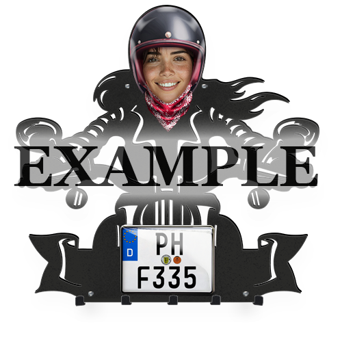 keyholder-wall motorcycle rider skeleton face license plate and text printed
