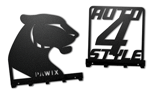 Wall-mounted key holders featuring custom logo and name cutout designs