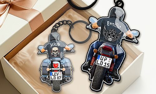 Biker-sleutelhanger met de naam van je man!