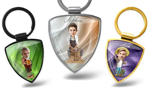 Individueller Schlüsselanhänger Schild – Comic-Stil mit deinem Hobby oder Beruf