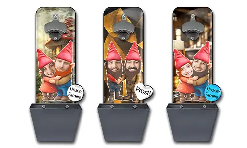 Personalized wall bottle opener garden gnomes with cap catcher