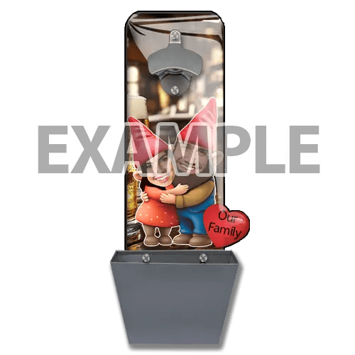 Personalized Wall Bottle Opener Garden Gnomes Couple Friends With Cap Catcher