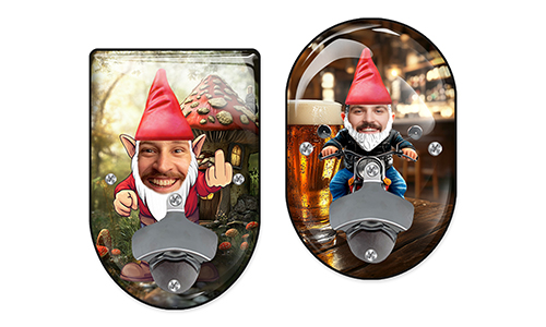 Personalized wall bottle opener with garden gnome