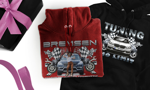 tuning pullover Grau mit dem Wagen auf dem Hintergrund turbo hoodie