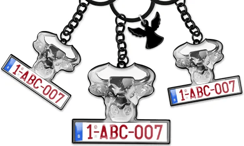 Porte-clés de taureau avec plaque d'immatriculation