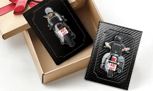 Motorcycle document holder with name and licence plate - best gift for a lover