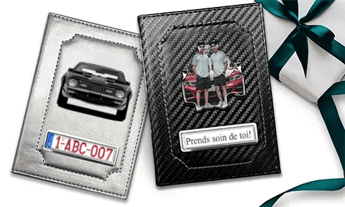 Car document holder with photo and license plate for your brother