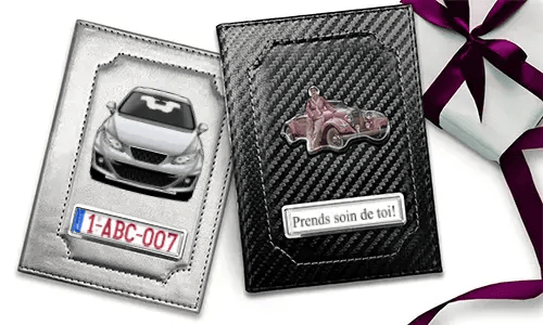 Car document holder with photo and license plate for your grandmother