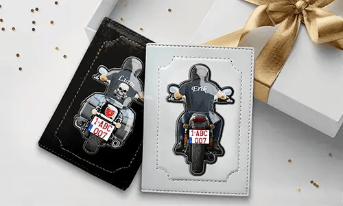 Obal na doklady pro registraci vozidla pro motocykl s dědečkovým jménem a číslem registrační značky