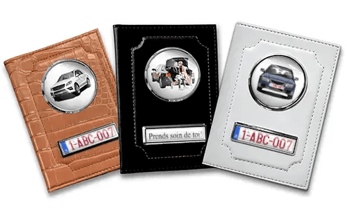 Standard car document holder with car/photo and license plate for couples