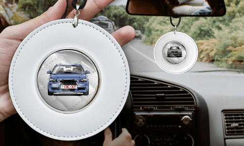 Autospiegelketting Rond - Wit leer