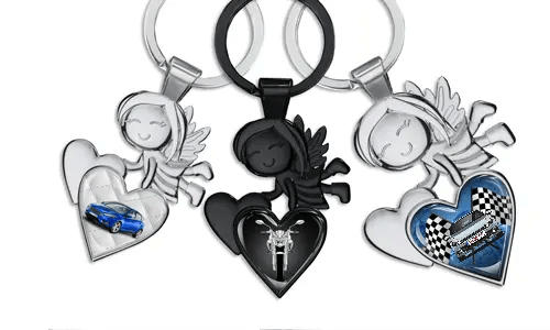 Skytsengel nøglering hjerte med bil