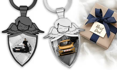 Personalised angel keychain shield - gift for your dad
