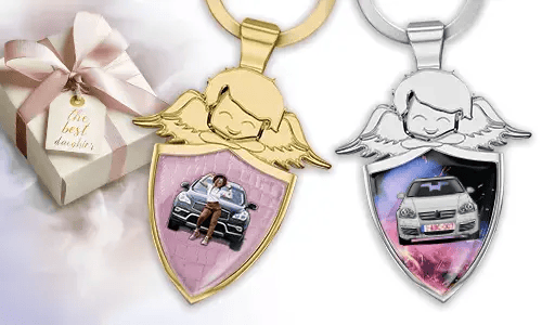Personalisierter Schlüsselanhänger mit Engel als Geschenk für deine Tochter