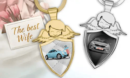 Personalised angel keychain shield - gift for your wife