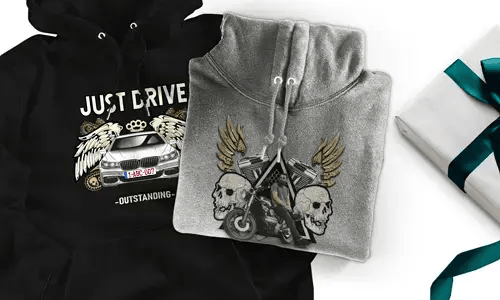 Hoodie with car motif for son