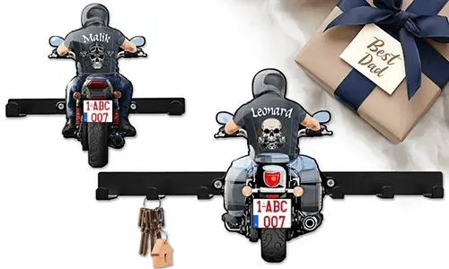 Porte-clés mural moto pour ton père – le meilleur cadeau avec son nom et sa plaque d'immatriculation
