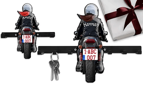 Porte-clés mural moto avec le prénom de ta mère et ta plaque d’immatriculation