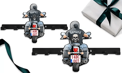Nietypowy wieszak na klucze motocyklowe ze znakiem i numerem rejestracyjnym - unikalny prezent dla twojego syna