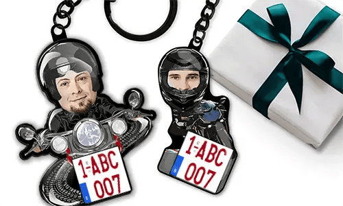 Porte-clés moto avec photo de grand-père