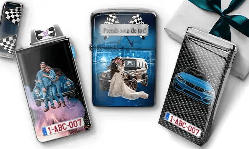 Personalized stainless steel lighters with custom car and couple designs for husband gifts