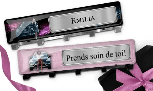 Porte-clés mural de luxe personnalisé avec texte et photo de voiture pour votre femme
