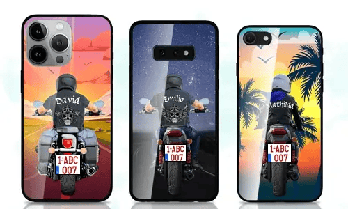 Funda para móvil con motocicleta y nombre
