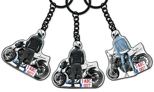 Personalized keychain motorcycle with name