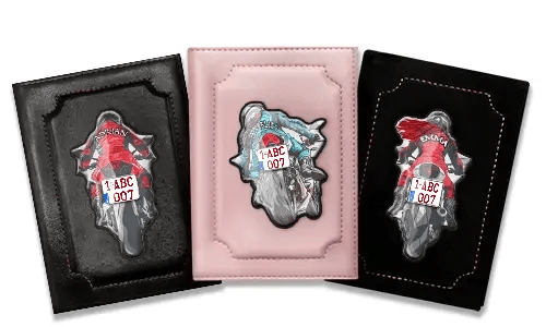 Registreringsattest-holder med dit navn og nummerplade