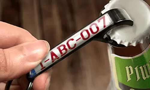 bottle opener keychain with license plate