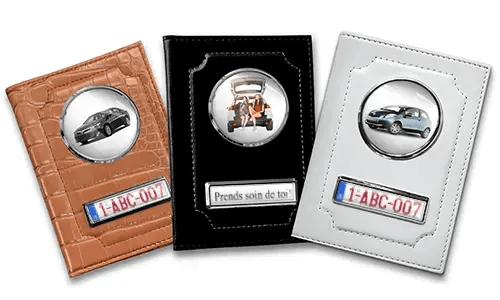 Personalized car documents holder for daughter in black, white and brown
