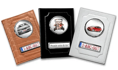 Personalized car documents holder for sister in black, white and brown