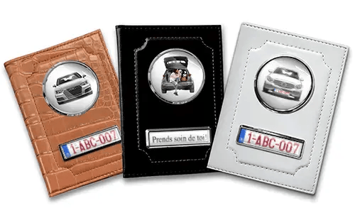 Personalized car document holders in three colors