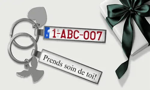 Metal license plate keychain with heart and angel wing charms