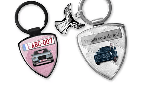 Shield keychain with women's photo