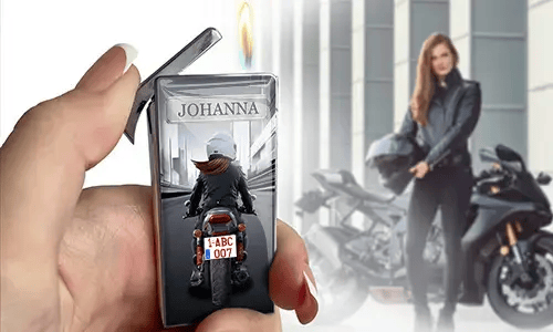 A hand holds an open lighter with 