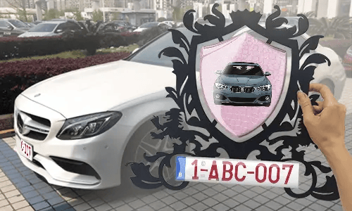 metallschild gestalten schwarz gepulvert mit Rosa Schlangenleder Hintergrund in der Hand personalisiertes metallschild