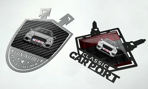 metallschild selbst gestalten Chrom- und Schwarzlackiert wanddeko schild