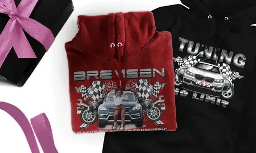 tuning pullover Grau mit dem Wagen auf dem Hintergrund turbo hoodie